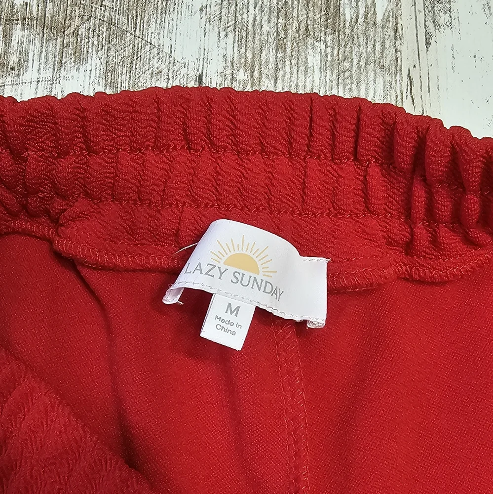 Lazy Sunday Chicago Snap Button Tear Away Womens Wide Leg Sweat Pants Red White - Picture 5 of 8